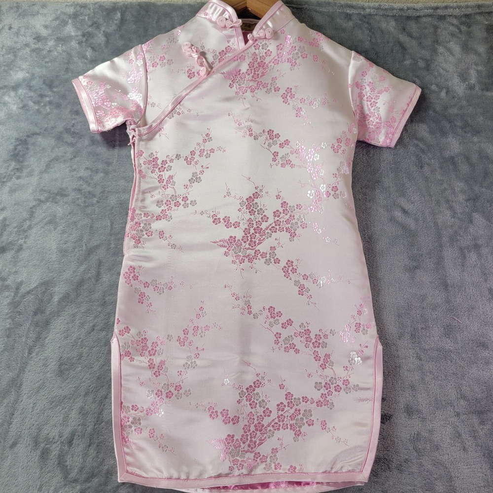 Handmade Silk Girls Pink Qipao Dress Floral Chinese Cheongsam Size 4-6 Approx‎